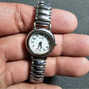 Pulsar By Seiko Ladies Quartz Watch Silver Tone White Dial Working V811-3020